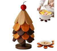 Dessous-de-Plat Sapin de Noël | 5 Pièces Dessous-De-Verre en Bois Pliables,sous-Verres De Bureau Résistants À La Chaleur avec Support | pour Plats Chauds Casseroles Poêles Bols Théières Assiette Plan