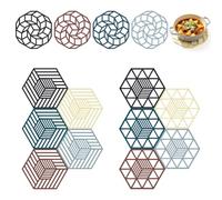 Dessous de Plat Silicone 15 Pièces Géométriques Ronds Hexagonaux | Protège Table et Plan de Travail, pour Casserole, Poêle, Tasse, Bol, Repose-Cuillère, Buffet et Décoration de Cuisine