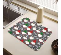 Dessous de plat trois nains de buffle écossais flocons de neige de Noël | Tapis de séchage Jumbo avec envers en caoutchouc pour plan de travail de cuisine