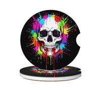 Dessous De Verre 6.5Cm, Crâne Néon Éclaboussures Pop Art Réutilisable Tapis pour Gobelets Universel Coaster Voiture pour Camion Bureau,2 Pièces