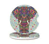 Dessous De Verre 6.5Cm, Éléphant Pai-Sley Coloré Lianes De Fleurs Réutilisable Porte-Gobelet Véhicule Universel Caboteur Tasse pour Tasses Cuisine,2 Pièces