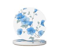 Dessous De Verre 6.5Cm, Rameau Aux Fleurs Bleues Réutilisable sous-Verres pour Voitures Résistants À La Chaleur sous-Verres pour Voiture pour Cafés Bureau,2 Pièces