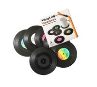 Dessous de Verre de Rétro Noir Lot de 2/4/6/12 sous-Verres en Vinyle Forme de Disque Antidérapant Dessous de Verre pour Café,Thé,Bière,Vin-Anti-Chaleur et Protège Table Maison et Bar