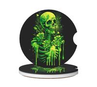 Dessous De Verre De Voiture 6.5Cm, Squelette Vert Réutilisable sous-Verres Porte-Gobelet pour Voitures Universel sous-Verre D'Insertion De Voiture pour Camion Cafés,2 Pièces