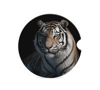 Dessous de verre de voiture en forme de tigre animal pour porte-gobelet en bois absorbant 6,6 cm - Base en liège antidérapant - Accessoires d'intérieur de voiture pour homme et femme