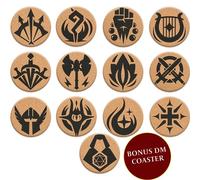 Dessous de Verre DND en Liège - Ensemble de 12 sous de Verre avec Icône+1 Maître du Jeu - Cadeau Geek idéal pour Joueurs de D&D, Jeu de Role/JdR, MJ - Accessoires Donjon et Dragon/Dungeons & Dragons