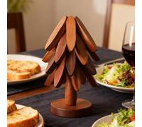 Dessous de verre en bois d'arbre de Noël - Dessous de verre pliable en bois - Plats chauds - Avec support - Pour la maison, la cuisine, le restaurant, le bol, le comptoir, la salle à manger