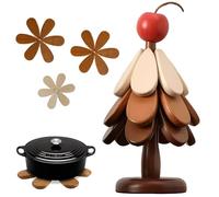 Dessous de verre en bois pour plats de sapin de Noël, dessous de verre en forme d'arbre, 3 dessous de verre en bois + 1 support comme un sapin de Noël, dessous de verre en bois pour casseroles chaudes