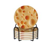 Dessous de Verre en céramique à Motifs de Trous de Fromage avec Support, Lot de 6, pour Tasses à café