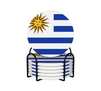 Dessous de Verre en céramique aux Couleurs du Drapeau de l'Uruguay, avec Support, Lot de 6, pour Tasses à café et Autres Boissons.