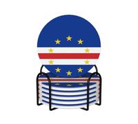 Dessous de Verre en céramique aux Couleurs du Drapeau du Cap-Vert, avec Support, Lot de 6, pour Tasses à café et Autres Boissons.