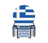 Dessous de Verre en céramique aux Couleurs du Drapeau Grec, avec Support, Lot de 6, pour Tasses à café et Autres Boissons.