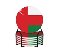 Dessous de Verre en céramique avec Support, Motif Drapeau d'Oman, Lot de 6, pour Tasses à café et Autres Boissons.