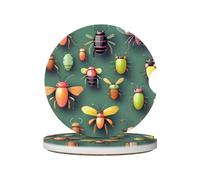 Dessous de Verre en céramique imprimés « Atlas des Insectes » (Lot de 2), compatibles avec Les Porte-gobelets de Voiture, diamètre : 6,5 cm