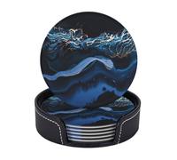 Dessous de Verre en Cuir de qualité supérieure Fluid Art Gold Abstract Blue Marble Texture - Lot de 6 avec Support, sous-Verres élégants pour la Cuisine, Le café et la décoration intérieure