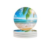 Dessous de verre en diatomite absorbant pour la plage, l'été, la mer, l'océan, séchage rapide, pour boissons, tasses rondes pour table, bar, décoration d'intérieur