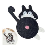 Dessous de verre en forme de chat pour les amoureux des chats, dessous de verre créatif tissé amusant pour décoration d'intérieur, protection de table (noir et blanc)