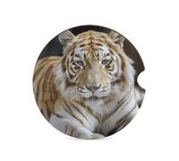 Dessous de verre en forme de tigre crème pour porte-gobelet en bois absorbant - 6,6 cm - Base en liège antidérapant - Accessoires d'intérieur pour homme et femme