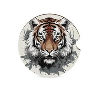 Dessous de verre en forme de tigre noir et blanc pour porte-gobelet en bois absorbant 6,6 cm - Base en liège antidérapant - Accessoires d'intérieur de voiture pour homme et femme