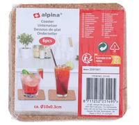 Dessous de verre en liège Alpina - Lot de 6 - 10 cm - Carrés ou ronds