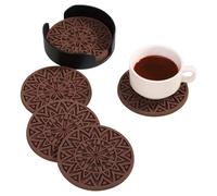 Dessous de Verre en Silicone, 6 Pcs sous-Verres Isolé Antidérapants, 10cm Tapis Double Côtés, Avables au Lave-Vaisselle, avec Support de Rangement pour la Protection de la Table