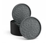 Dessous de Verre en Silicone avec Support,Lot de 6 sous-Verres Ronds,Antidérapants et Résistants à la Chaleur,Durables et Lavables au Lave-Vaisselle - pour Boissons, Café, Tasses, Cuisine, Bar (Gris)