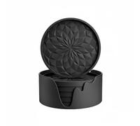 Dessous de Verre en Silicone avec Support,Lot de 6 sous-Verres Ronds Noir,Antidérapants et Résistants à la Chaleur,Durables et Lavables au Lave-Vaisselle - pour Boissons, Café, Tasses, Cuisine, Bar