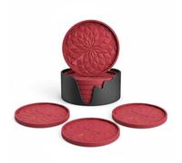 Dessous de Verre en Silicone avec Support,Lot de 6 sous-Verres Ronds Rouges,Antidérapants et Résistants à la Chaleur,Durables et Lavables au Lave-Vaisselle - pour Boissons, Café, Tasses, Cuisine, Bar