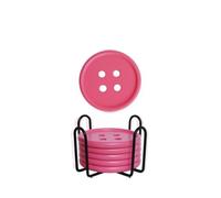 Dessous de Verre Ensemble de Dessous Verre à Boutons colorés, 6 pièces, avec Support en Fer Forme Croix, for la décoration Maison(Pink)