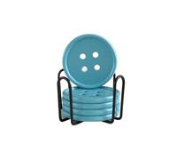 Dessous de Verre Ensemble de Dessous Verre à Boutons colorés, 6 pièces, avec Support en Fer Forme Croix, for la décoration Maison(Blue)