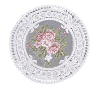 Dessous de verre européen rétro en dentelle avec broderie florale vintage, 11 cm, nappe isolante pour fête de mariage et décoration d'intérieur, polyester lavable (blanc)