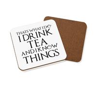 Dessous de verre Hardboard 9x9cm Funny Birthday « I Drink Tea I Know Things »