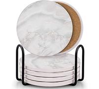 Dessous de Verre, Qveetry Lot de 6 sous Verre avec Support, Absorbants Coaster en Céramique antidérapants pour la Maison, Le café et Les Bars