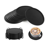 Dessous de Verre - Silicone Noir, Antidérapants et Résistants à la Chaleur,12 Pièces, Protège Table et Surface, Idéal pour Verres, Tasses et Boissons (10x10x0.3cm) (Noir)
