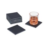 Relaxdays Dessous de Verre en Ardoise, Lot de 8, Supports carrés, H x L : 10 x 10 cm, pour Boissons, Anthracite