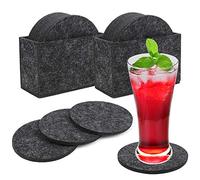 Dessous de Verres en Feutre sous-Verres Ronds Antidérapant et Absorbant Table Cuisine Coaster Set avec Boîte de Rangement pour Boissons, Tasses, Mugs, Verres Lot de 16 (Gris Foncé)