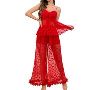 Dessous-Set für besondere Momente. Spitzen-Camisole und Höschen. Perfekt für Nächte zu Hause und im Hotel. Ideal für das ganze Jahr. Damen Dessous Polizei (Red, M)