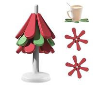Dessous Verre, dellyy Dessous de Verre Silicone, Dessous de Plat, sous-Verres d'Arbres, sous-Verres Isolés, Set Table Noël Lavable, sous-Verres à Café, Tree Coasters, sous-Verres Isolés (Couleur-RD)