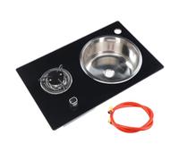 Dessus de Fourneau de Verre trempé avec le Lavabo Rond de L'acier Inoxydable 10.4in pour la Caravane de Bateau Cuisinière à Gaz de Rv, Gaz Simple Cooktop 1.8Kw 22.8 X 14.4in du