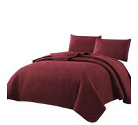Dessus De Lit 2 Personnes 220x240cm/240x260cm,Boutis Couvre Lit Matelassé De Luxe,Couvre Lit Couverture en 100% Microfibre Jeté De Lit avec 2 Taies d'oreiller Rouge 220x240cm