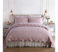 Dessus De Lit 2 Personnes 240x260 Gris/Blanc/Rose Couvre Lit Matelasse De Luxe Boutis Coton Légère En été Couverture,Couvre-lit D'été Réversible Avec 2 Taies D'oreiller,Pink-240x260cm