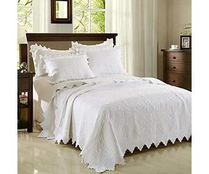 Dessus De Lit 2 Personnes 240x260 Gris/Blanc/Rose Couvre Lit Matelasse De Luxe Boutis Coton Légère En été Couverture,Couvre-lit D'été Réversible Avec 2 Taies D'oreiller,White-240x260cm
