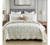 Dessus De Lit 2 Personnes Couvre Lit Boutis Tissu Pur Coton De Haute Qualité Brodé Couvre-lit D'été Matelassé Réversible Couvre-lit Couvre Lit Réversible Avec 2 Taies D'oreiller,pour Toutes Saison ( C