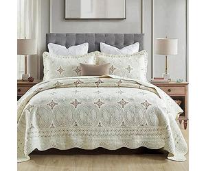 Dessus De Lit 2 Personnes Couvre Lit Boutis Tissu Pur Coton De Haute Qualité Brodé Couvre-lit D'été Matelassé Réversible Couvre-lit Couvre Lit Réversible Avec 2 Taies D'oreiller,pour Toutes Saison ( C