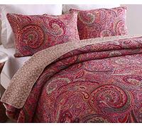 Dessus De Lit 2 Personnes Rouge Couvre Lit Matelassé Luxe Coton Boutis Taies D'oreillers Couettes Rose Hiver Couverture Country Décoratives Ensemble De 3 Pièces Sets Jetés De Lit,RedE-230X250cm