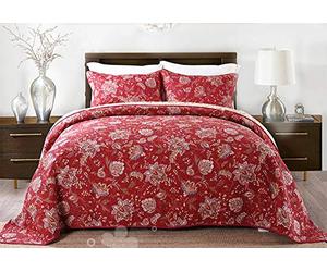 Dessus De Lit 2 Personnes Rouge Couvre Lit Matelassé Luxe Coton Boutis Taies D'oreillers Couettes Rose Hiver Couverture Country Décoratives Ensemble De 3 Pièces Sets Jetés De Lit,RedA-240X270cm