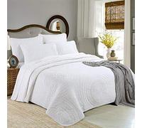 Dessus De Lit Blanc/Beige/Gris 2 Personnes Matelassé Boutis Couvre Lit De Luxe 3 Piece 100% Coton Couverture De Lit Patchwork Avec 2 Taies D'oreille Parure De Lit,White-queen:240X260CM