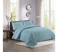 Dessus De Lit Boutis Queen King 3PCS Chambre Décoration 100% Coton Couvre-lit Matelassé Design Chic Été Léger Couette Toute La Saison Couverture + 2 Taies d'oreiller,Blue-250x270cm+50x70cmx2