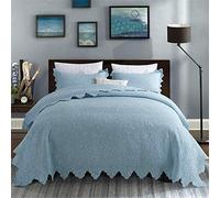 Dessus De Lit Matelassé Couvre-lit Patchwork Courtepointe Boutis Jeté De Lit 2 Personnes 100% Coton 3 Pièces Couvre-Lit en Microfibre Décoratif Avec Housses D'Oreiller,Bleu,250x270cm