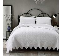 Dessus De Lit Matelassé Couvre-lit Patchwork Courtepointe Boutis Jeté De Lit 2 Personnes 100% Coton 3 Pièces Couvre-Lit en Microfibre Décoratif Avec Housses D'Oreiller,Blanc,230x250cm